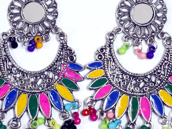 Ethnic Tribal Chunky Long Hippie Earrings in Multicolor