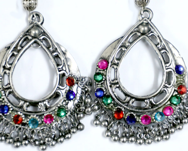 Teardrop Junk Earring with Colored Rhinestones