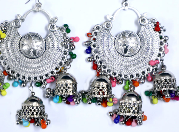 Colorful Dangle Earrings Silver Tone Festival Wear