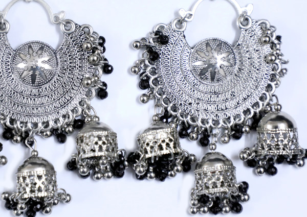 Afghani Belly Dance Jewelry Silver Tone Earrings