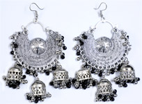 Afghani Belly Dance Jewelry Silver Tone Earrings