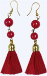 Gold Tone Danglers with Crimson Felt Tassels and Beads