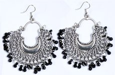Dangle Silver Tone Ethnic Look Earrings with Beads [7044]