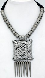 Carved Pendant Vintage Look Silver Choker Necklace