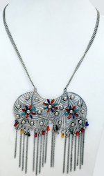 Multicolored Beads and Silver Tribal Necklace [7052]