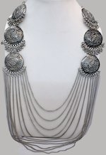 Ethnic Tribal Necklace with Oxidized Silver Medallions
