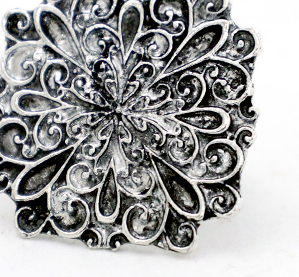 Black Silver Floral Embossed Antique Finger Ring