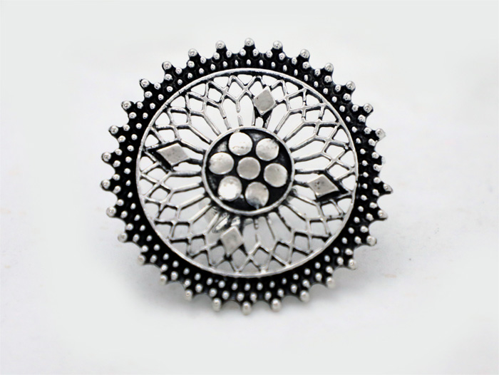 Black Silver Antique Tribal Round Shaped Ring