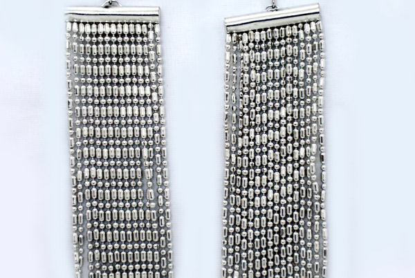 Boho Beads Curtain Earrings in Silver