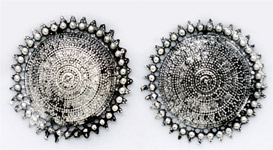 Round Shield Blackened Silver Toned Earrings [7068]