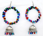 Round Drop Colorful Beads with Silver Toned Bell Earrings [7069]