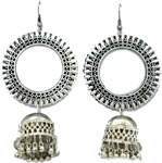 Ring and Jhumki Drops Silver Toned Earrings [7070]