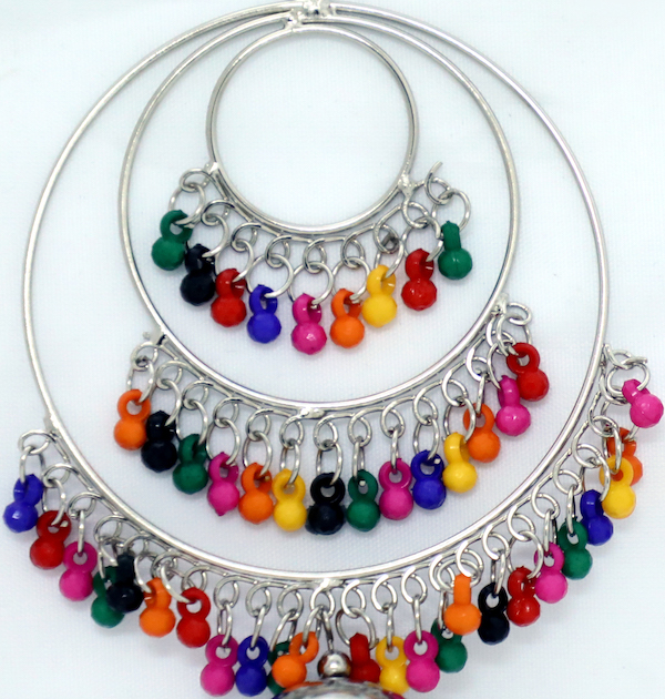 Multicolor Bead Silver Toned Long Festival Earrings