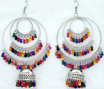 Silver Toned 3 Hoop Earrings with Colorful Beads [7072]