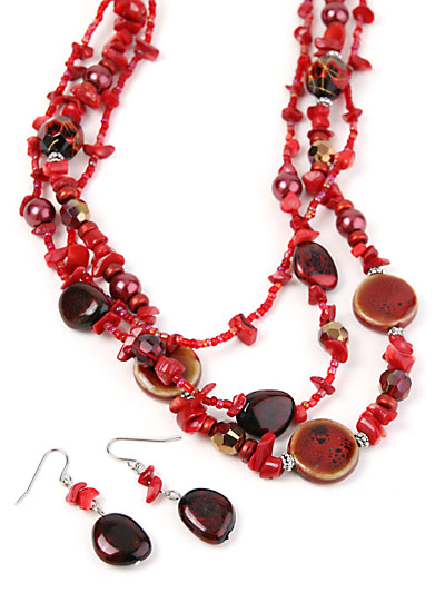 Bead Jewelry Red Multistrand 