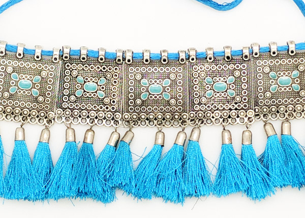 Turquoise Blue and Silver Alloy Choker