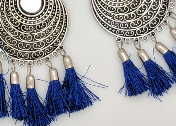 Blue Tassel Earrings with Silver Metal Alloy