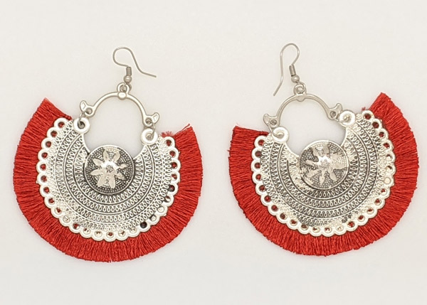 Red Party Earrings in Silver Metal Alloy