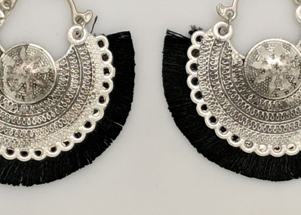 Black Bohemian Fabric Crescent Earrings