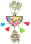 Boho Flower Necklace with Tassels and Colorful Enamel [8094]