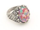 Oval Finger Ring in Silver with Multicolor Stone