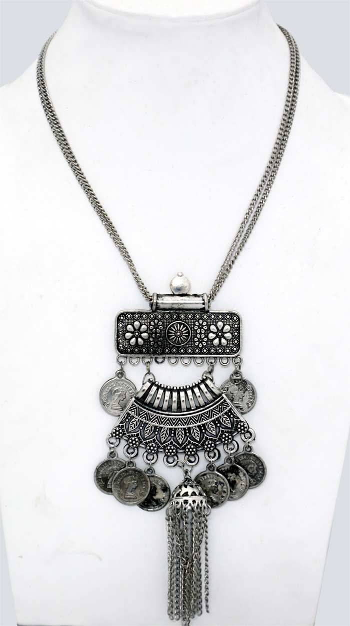 Boho Ancient Three Piece Silver and Black Accents Necklace