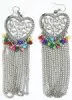 Heart Shaped Earrings with Chain Danglings in Silver