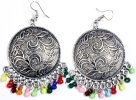 Engraved Shield Vintage Silver Tone Boho Earrings