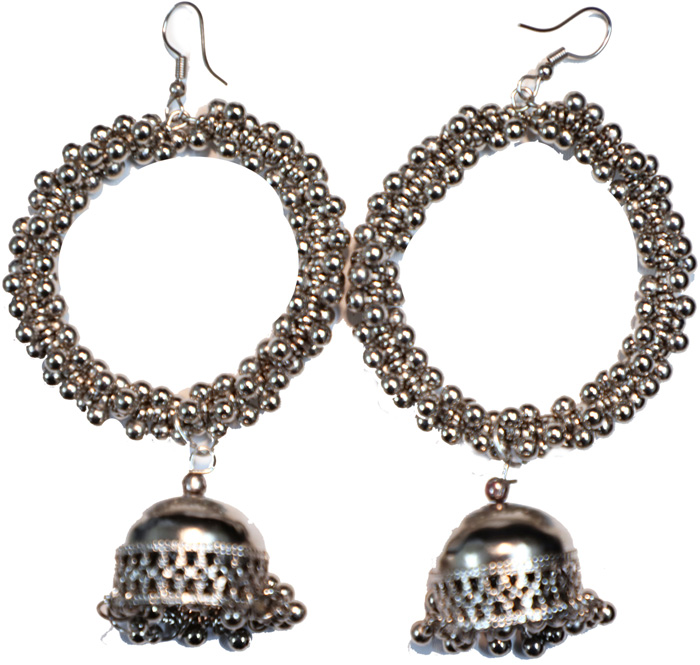 Silver Bead Round Drop Boho Earrings