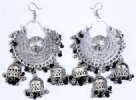 Tribal Afghan Belly Dancing Long Earrings in Silver Tone