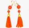 Gold Tone Danglers with Orange Felt Tassels and Beads