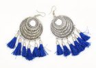 Blue Tassel Earrings with Silver Metal Alloy