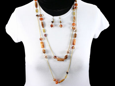 Gold Tone Long Chain Necklace Set