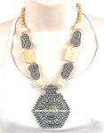 Ivory Tone and Metal Tribal Boho Necklace