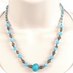 Silver Turquoise Beads Womens Vintage Necklace