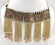 Oxidized Gold Tribal Choker Necklace with Fringe