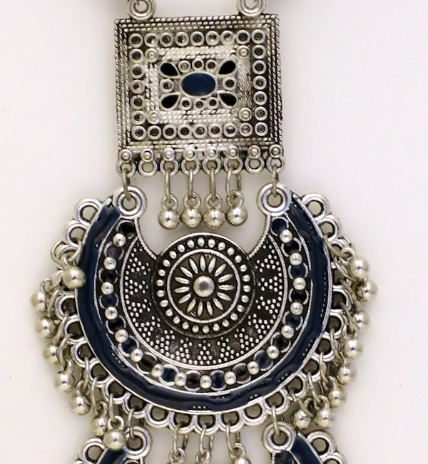 Lake Blue Enamel and Silver Medallion Necklace