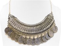 Ethnic Handmade Oxidized Silver Coin Arch Necklace