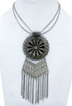 Carved Medallion Silver Black Tone Gypsy Necklace
