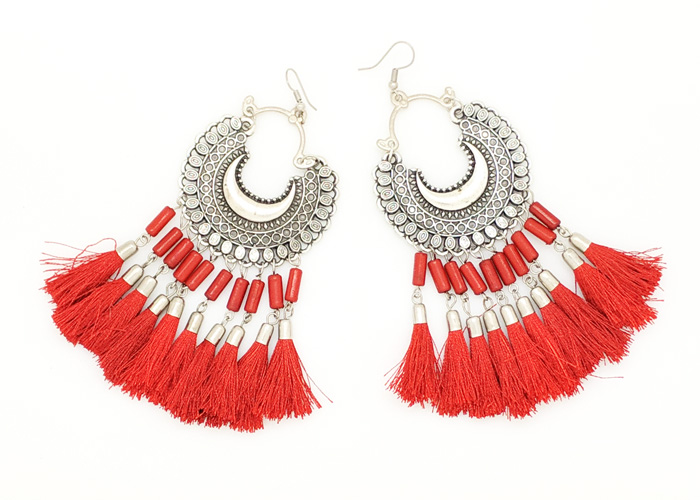 Festive Red Tassel Earrings