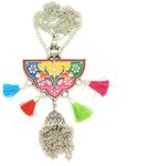 Multicolored Enamel Necklace with Boho Tassels