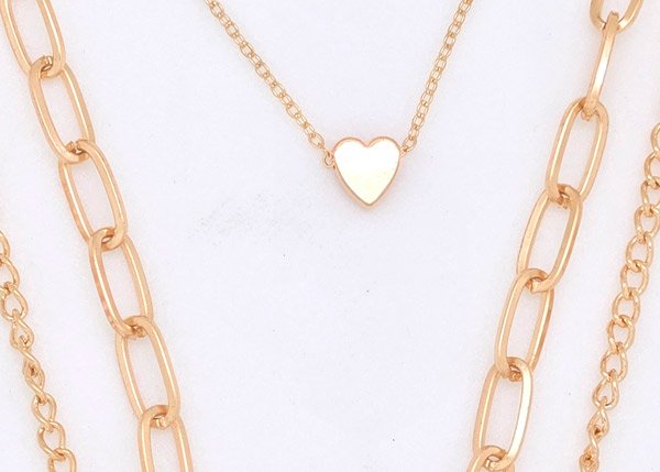 Golden Lock Heart Three Strand Necklace Set