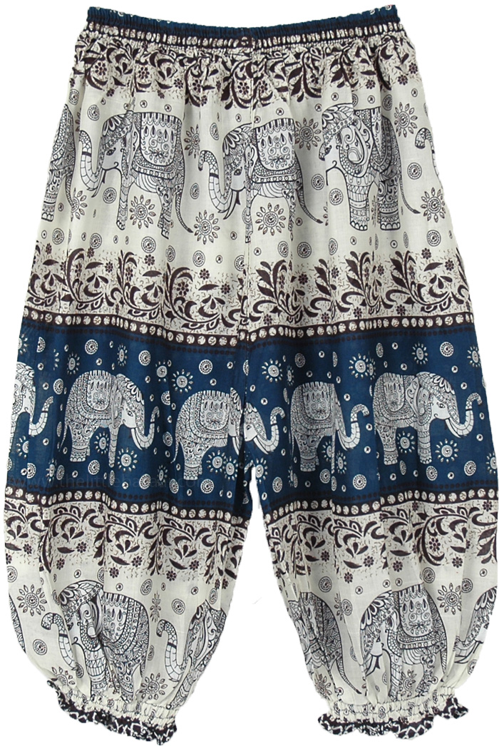 Cyan Blue Kids Harem Pants Elephant Print