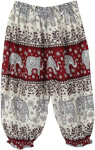 Red Rust Kids Harem Pants Elephant Print