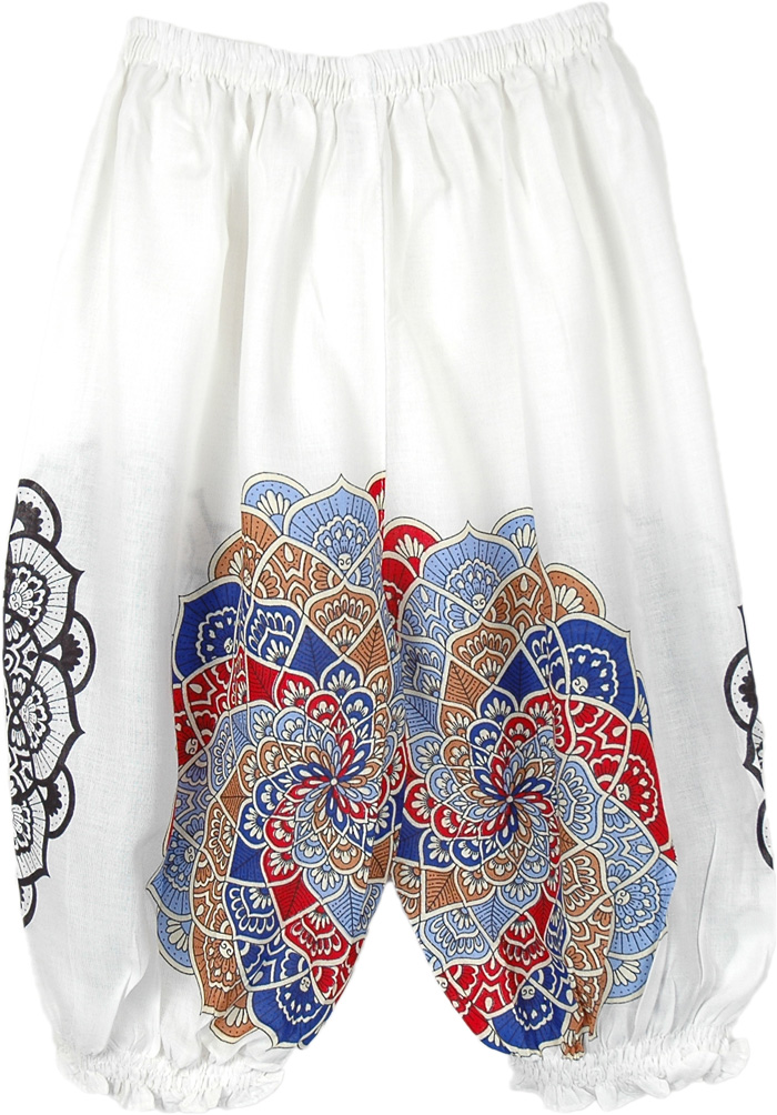 White Kids Harem Hippie Pants Mandala Print