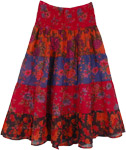 Pink and Orange Mixed Patchwork Smocked Waist Hippie Little Girl Skirt [6886]