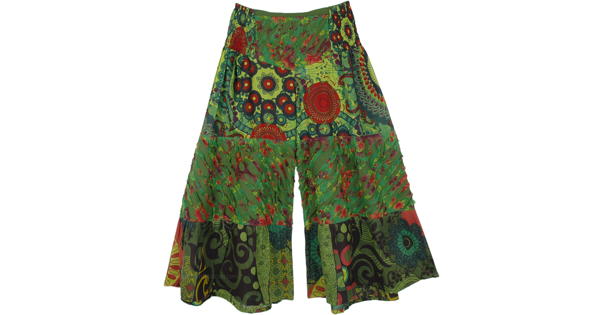 Rainforest Green Hippie Little Girls Wide Leg Pants Kids Green