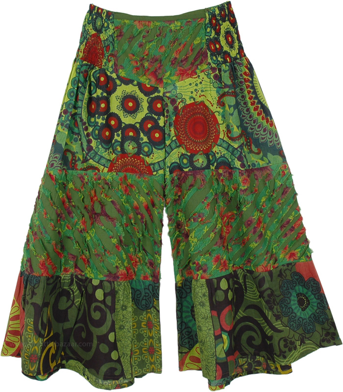 Rainforest Green Hippie Little Girls Wide Leg Pants