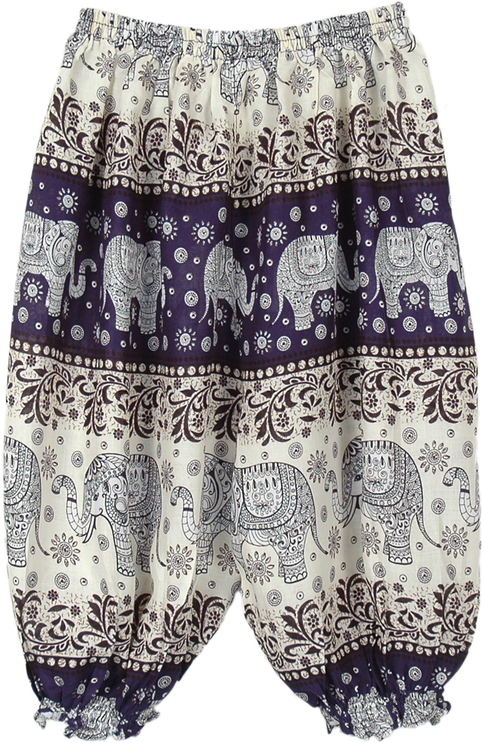 Dark Navy Blue Kids Harem Pants Elephant Print