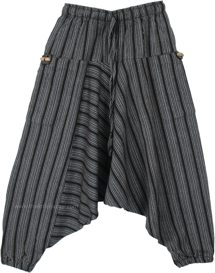Gray Striped Handloom Cotton Kid Aladdin Pants